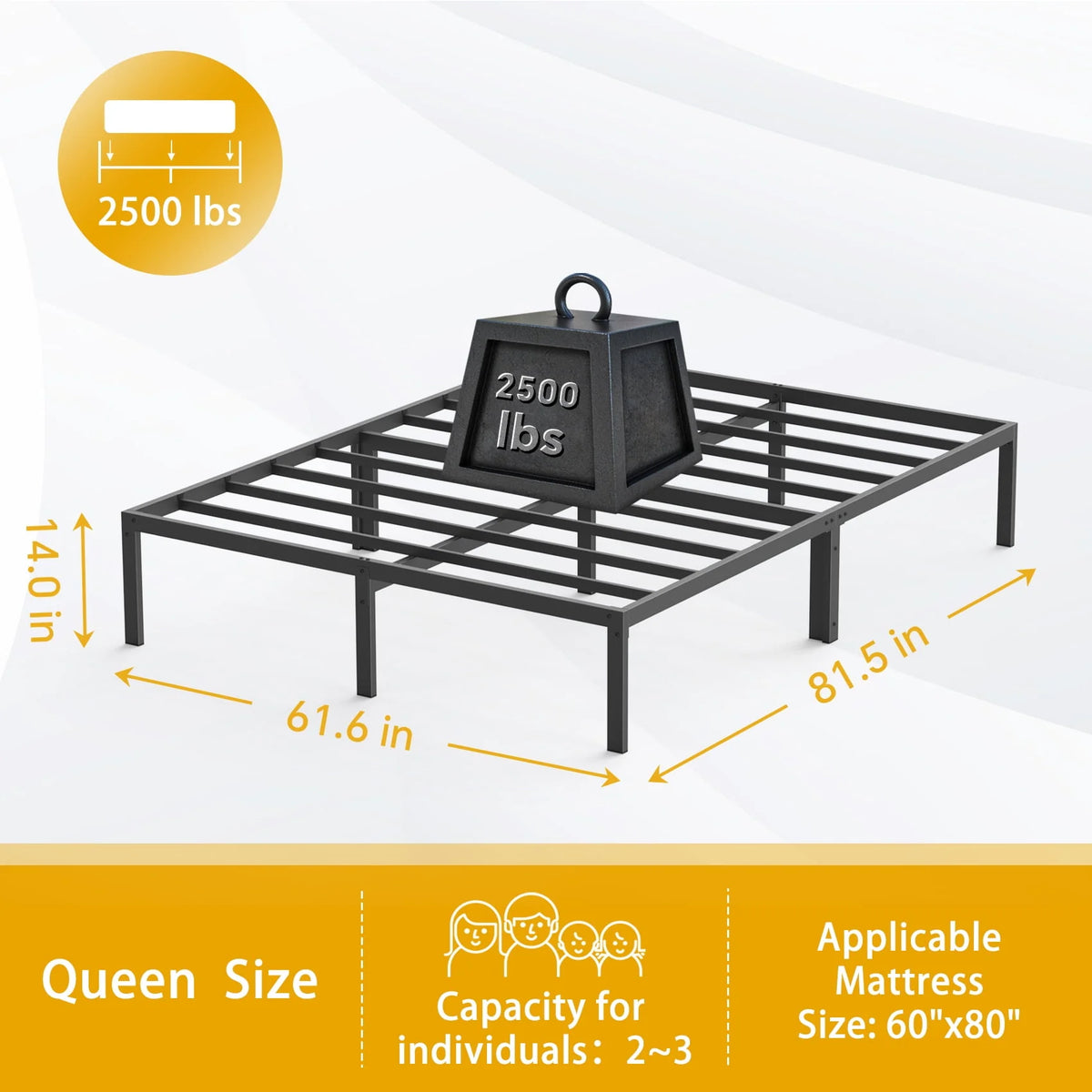 Queen Size Black Metal Platform Bed Frame A891