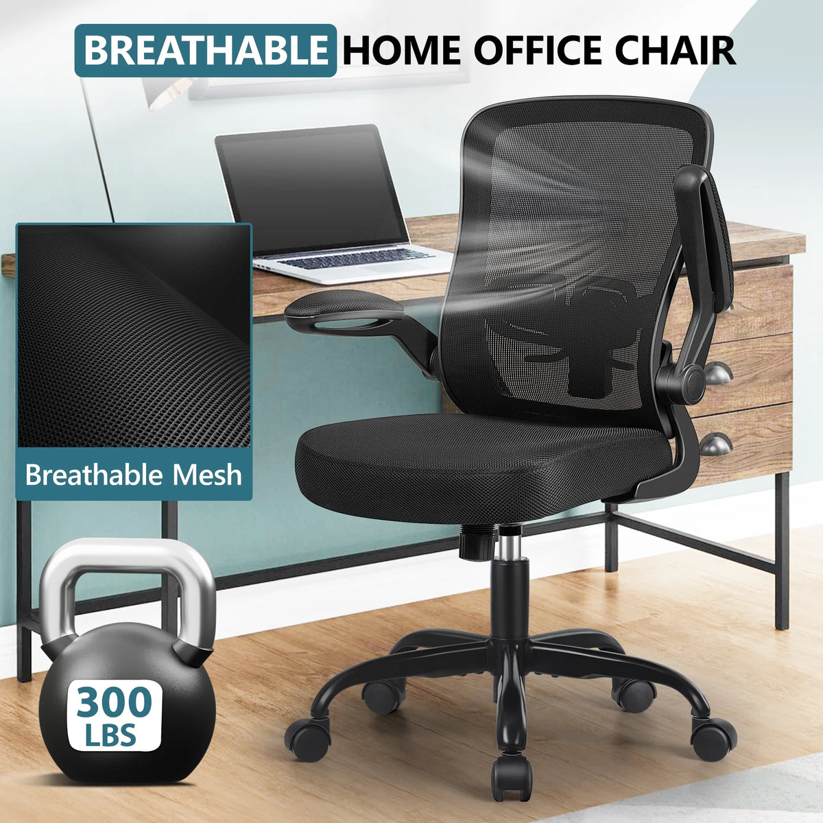 Black Ergonomic Office Chair with Lumbar Support and Flip up Arms G79367