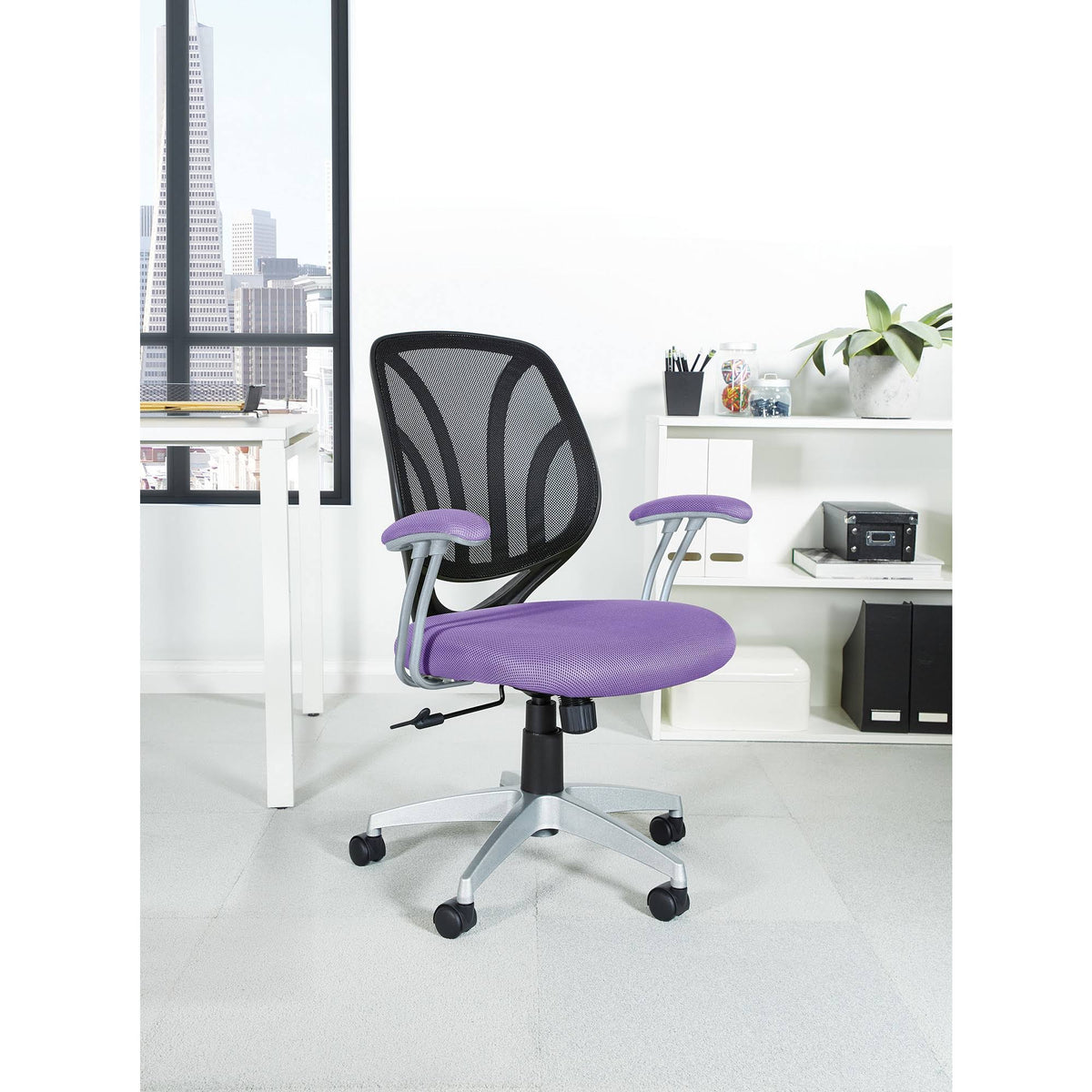 Purple Mesh Screen Back Chair with Silver Coated Arms and Base M67816
