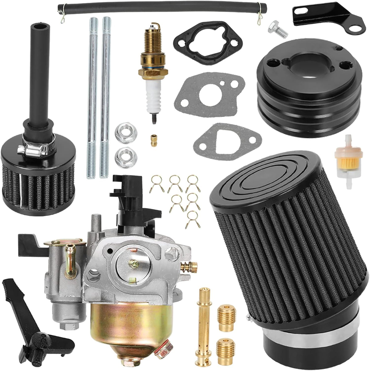 Upgrade Carburetor Air Filter Adapter with Mini Air Filter Jet Kit for Predator 212cc 6.5 Hp Gx160 Gx200 196cc Baja Mb200 Ct200u BT200x KT196 Performance Parts Stage 1 Go Kart Mini Bike Pack of 2 K689530