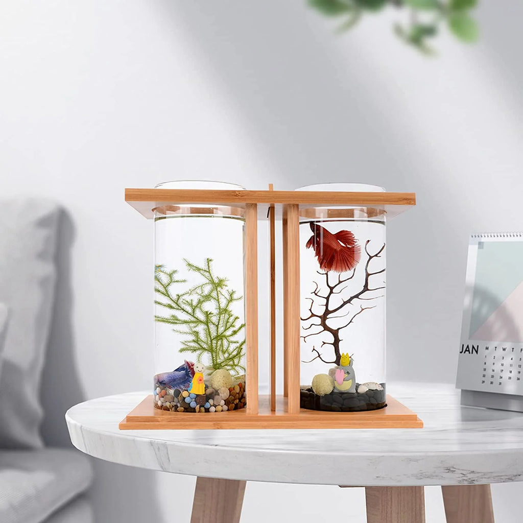 Bamboo Fish Bowl Glass Aquarium Mini Fish Tank Z936