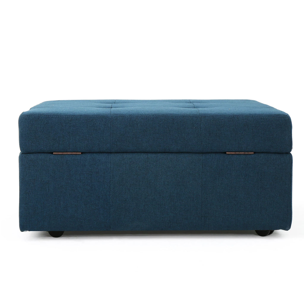 Navy Blue Tufted Fabric Storage Ottoman with Rolling Casters Q501