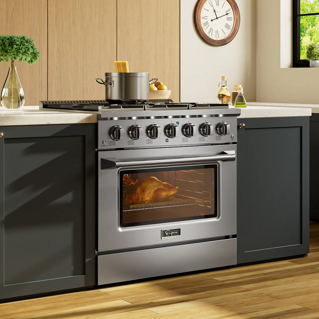 36 in. 5.2 cu. ft. Single Oven Gas Range with 6 Sealed Burners and Continuous Grates in Stainless Steel W843