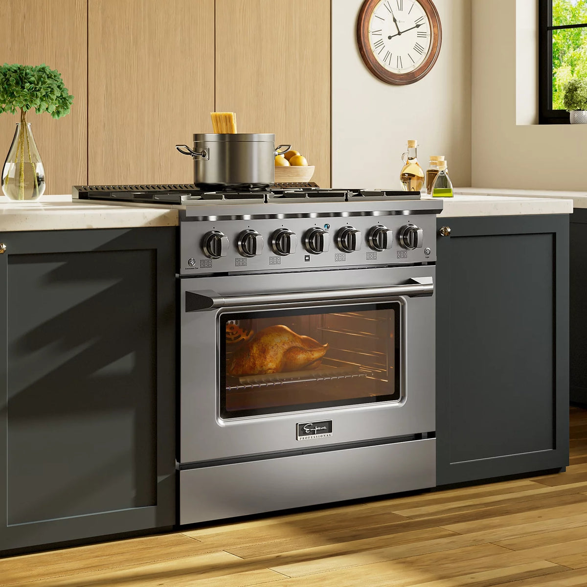 36 in. 5.2 cu. ft. Single Oven Gas Range with 6 Sealed Burners and Continuous Grates in Stainless Steel W843