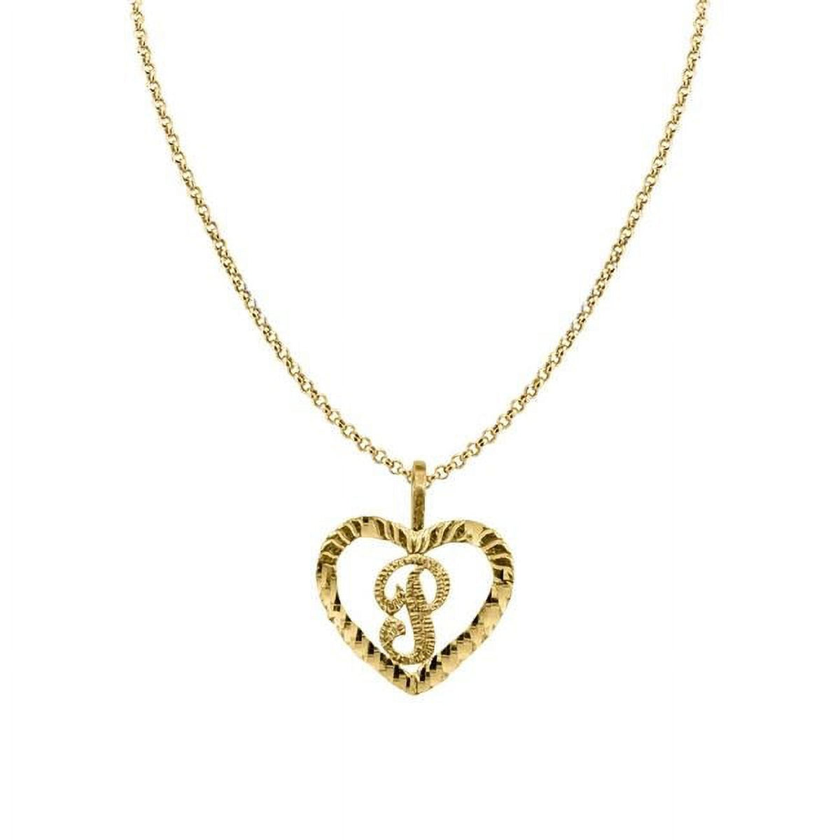 14K Yellow Gold Diamond-Cut Heart-Shaped Initial Letter P Pendant with Rolo Chain Z90334