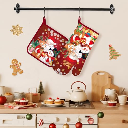100% Cotton 4Pcs Oven Mitts and Pot Holders Set Y5596