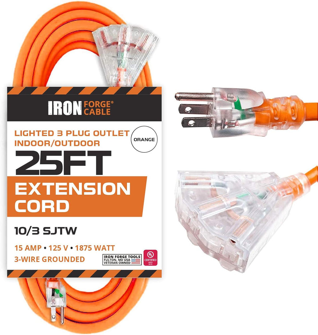 Yellow 15 AMP Outdoor Extension Cord with 3 Power Outlets V202000