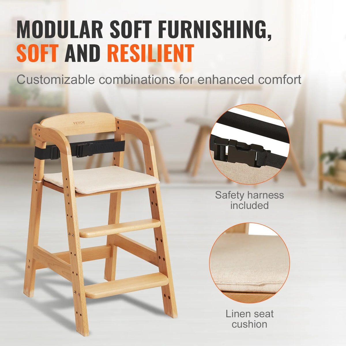 Wooden Baby HighChair with Adjustable Legs Solid Wood U23550