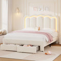 Beige Velvet Twin Upholstered Platform Bed with Storage Drawer I731112