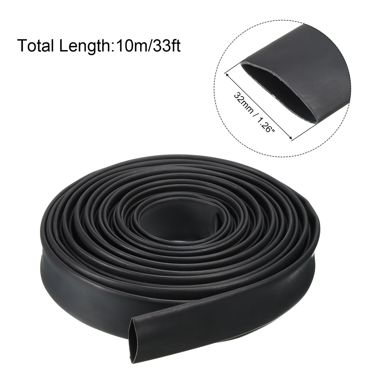 1-1/4" Dia 33ft 4:1 Dual Wall Adhesive Lined Heat Shrink Tubing Black L62925