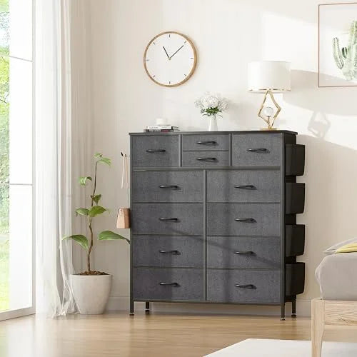 12 Drawer Fabric Dresser with Side Pockets W7984