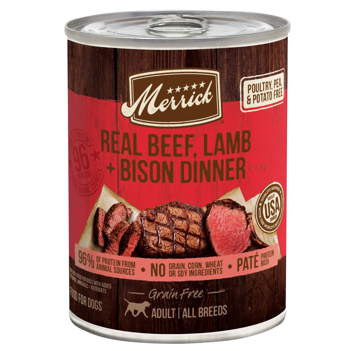 Real Beef Lamb & Buffalo Grain Free Wet Dog Food 12.7 oz Can V6593