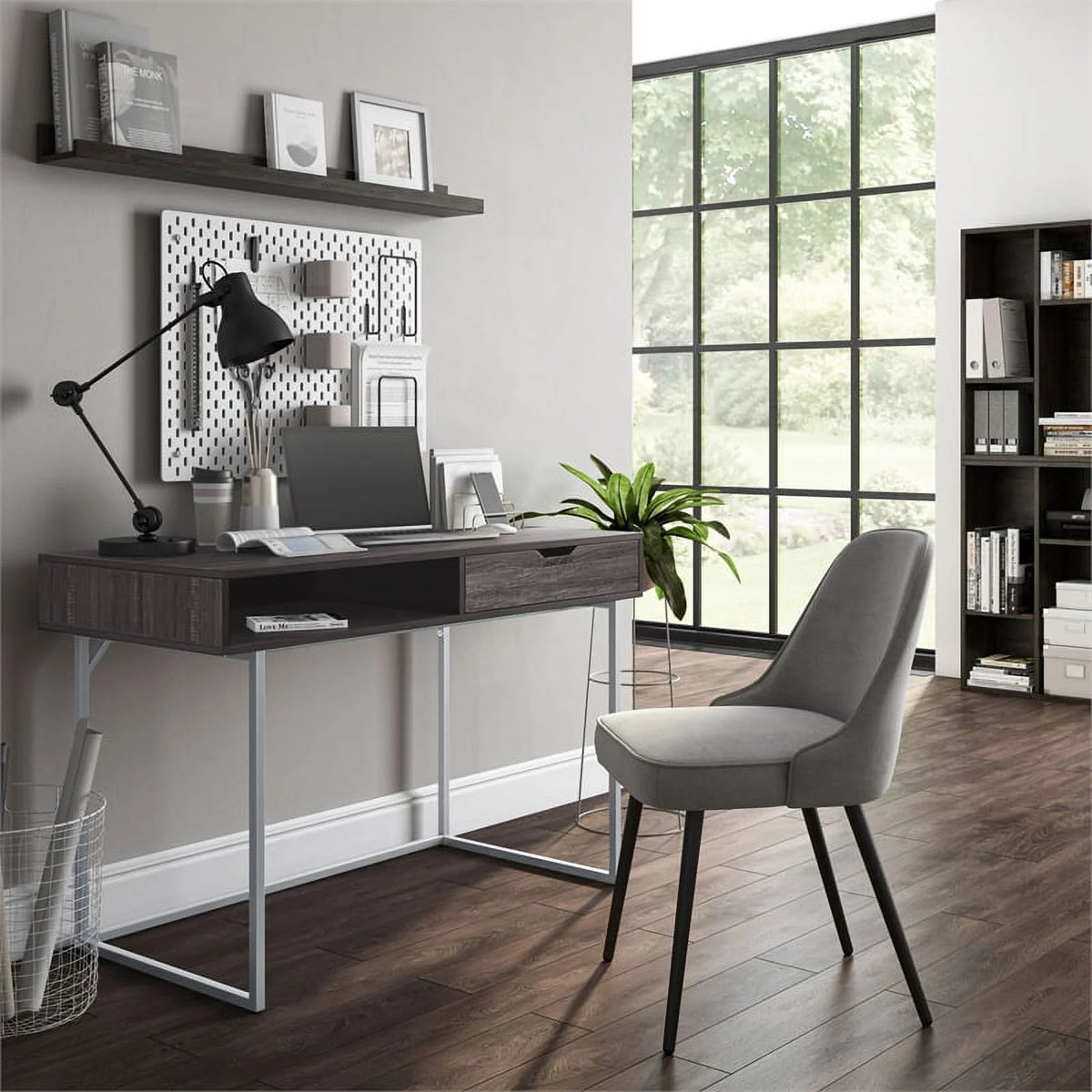 Modern Single Drawer Gray Wood Grain Finish Desk C25113