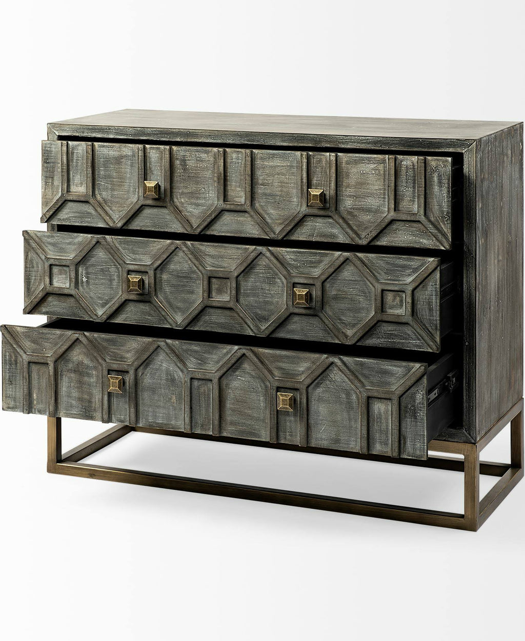 Solid Wood and Brass 3 Drawer Cabinet in Brown D854924
