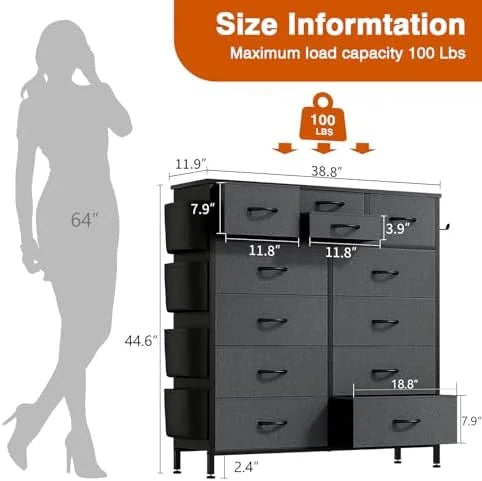 12 Drawer Fabric Dresser with Side Pockets W7984