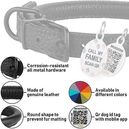Rolled Leather Dog Collar with QR ID Dog Tag K658878