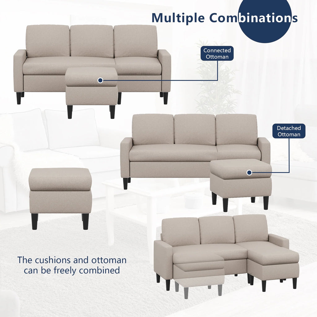 Convertible Sectional Sofa L-Shaped 3-Seat Couch with Reversible Chaise O65690