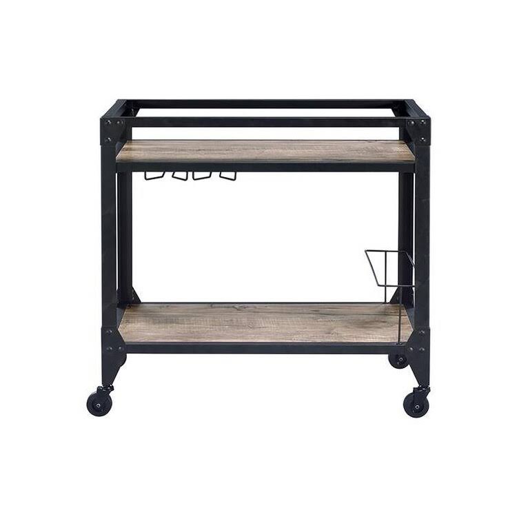 Rustic Oak & Charcoal Wood Serving Cart X239