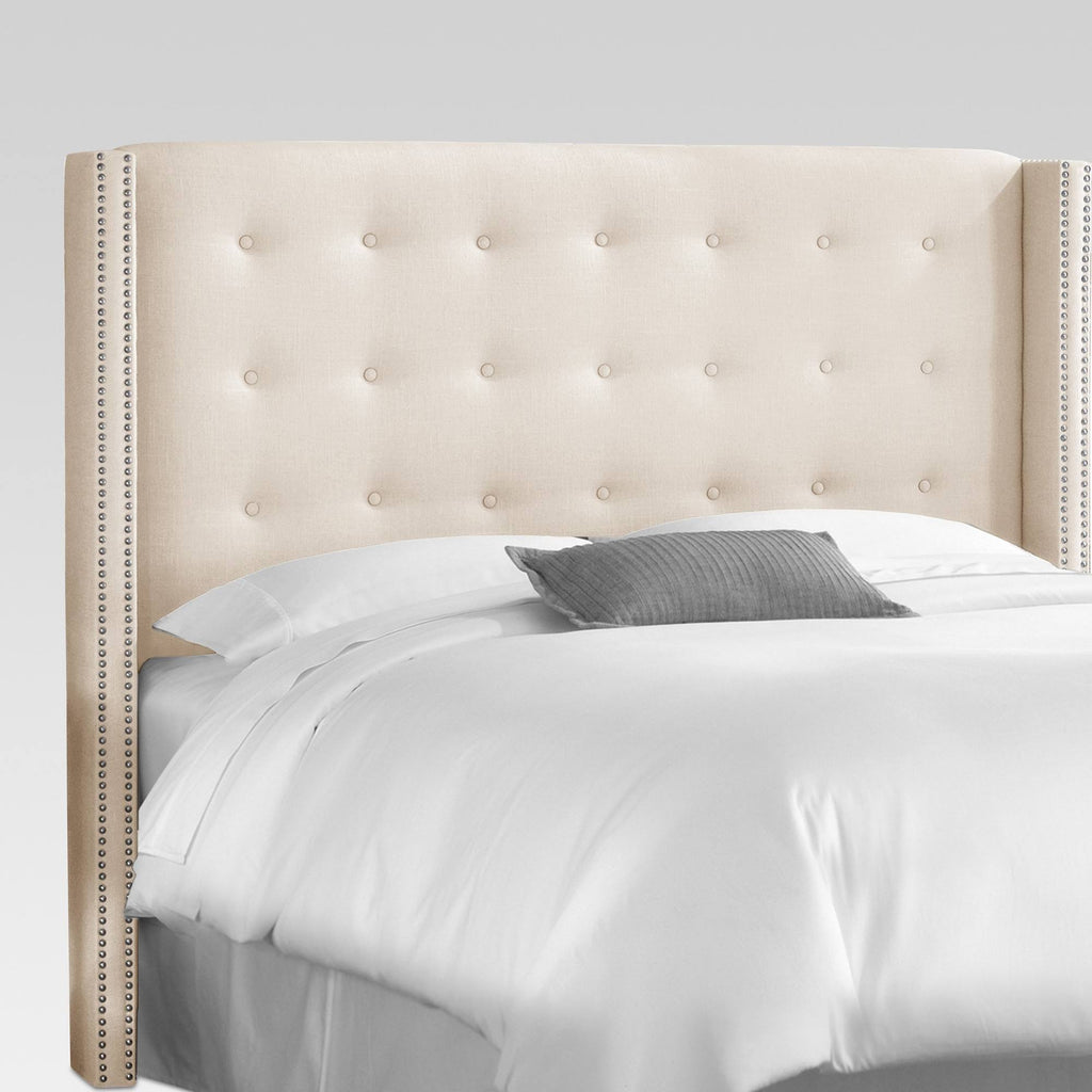 Queen Linen Tufted Wingback Headboard A557604