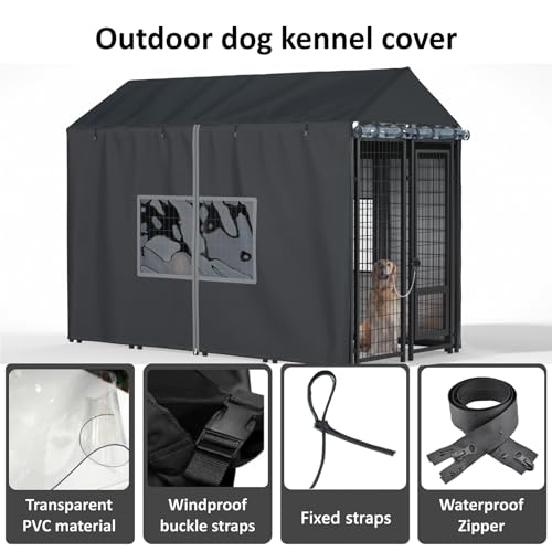 Black 600D Heavy Duty Waterproof Dog Kennel Cover W5021