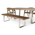 17-inch Walnut Wood and Steel Dining Bench P3554