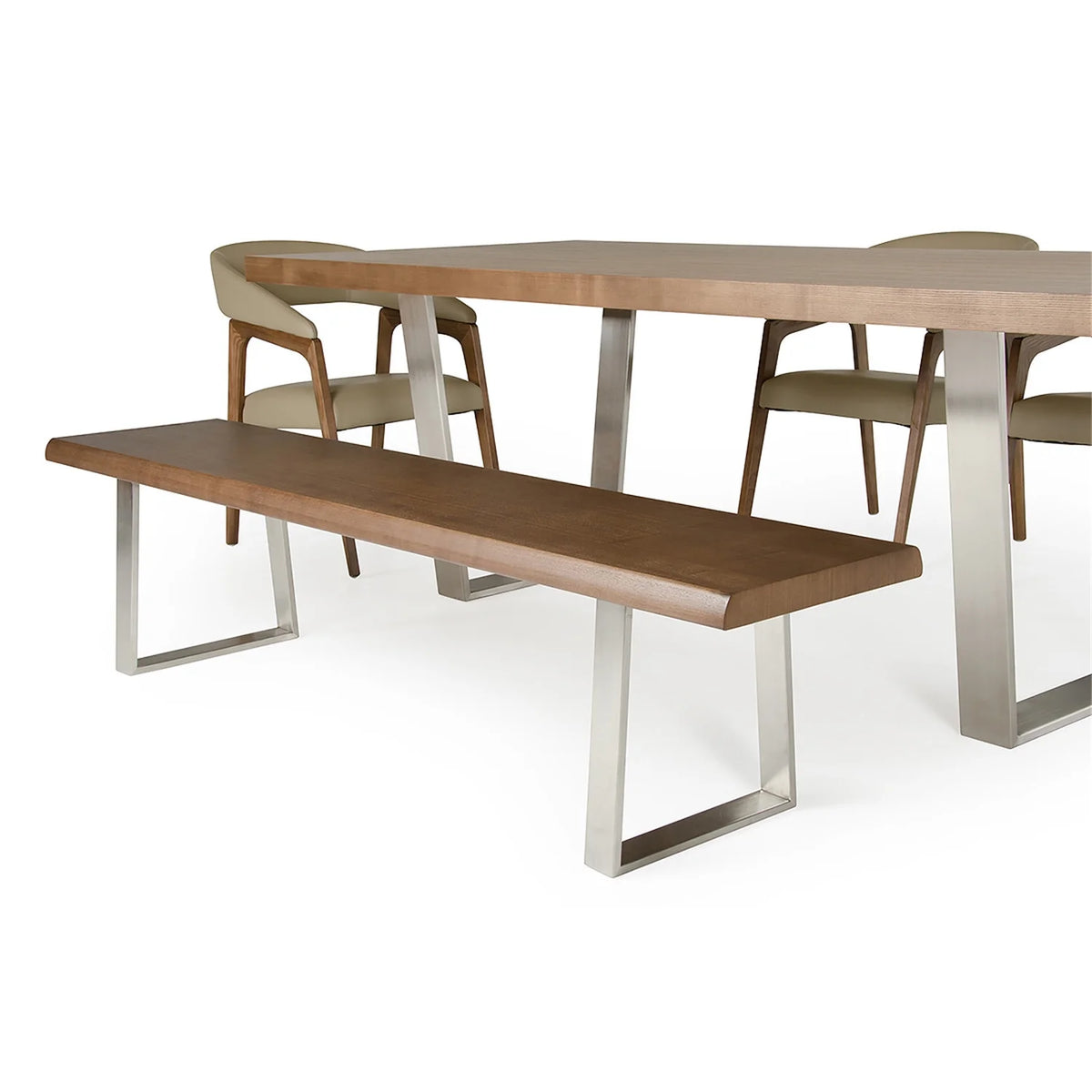 17-inch Walnut Wood and Steel Dining Bench P3554