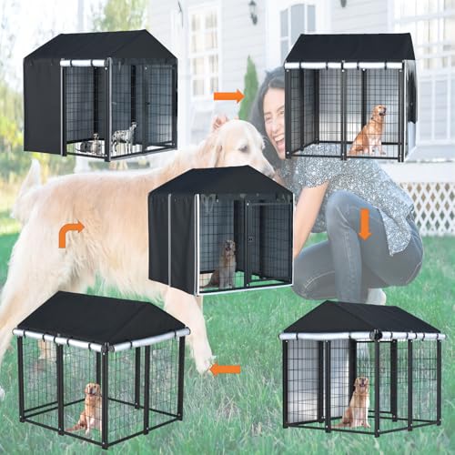 Black 600D Heavy Duty Waterproof Dog Kennel Cover W5021