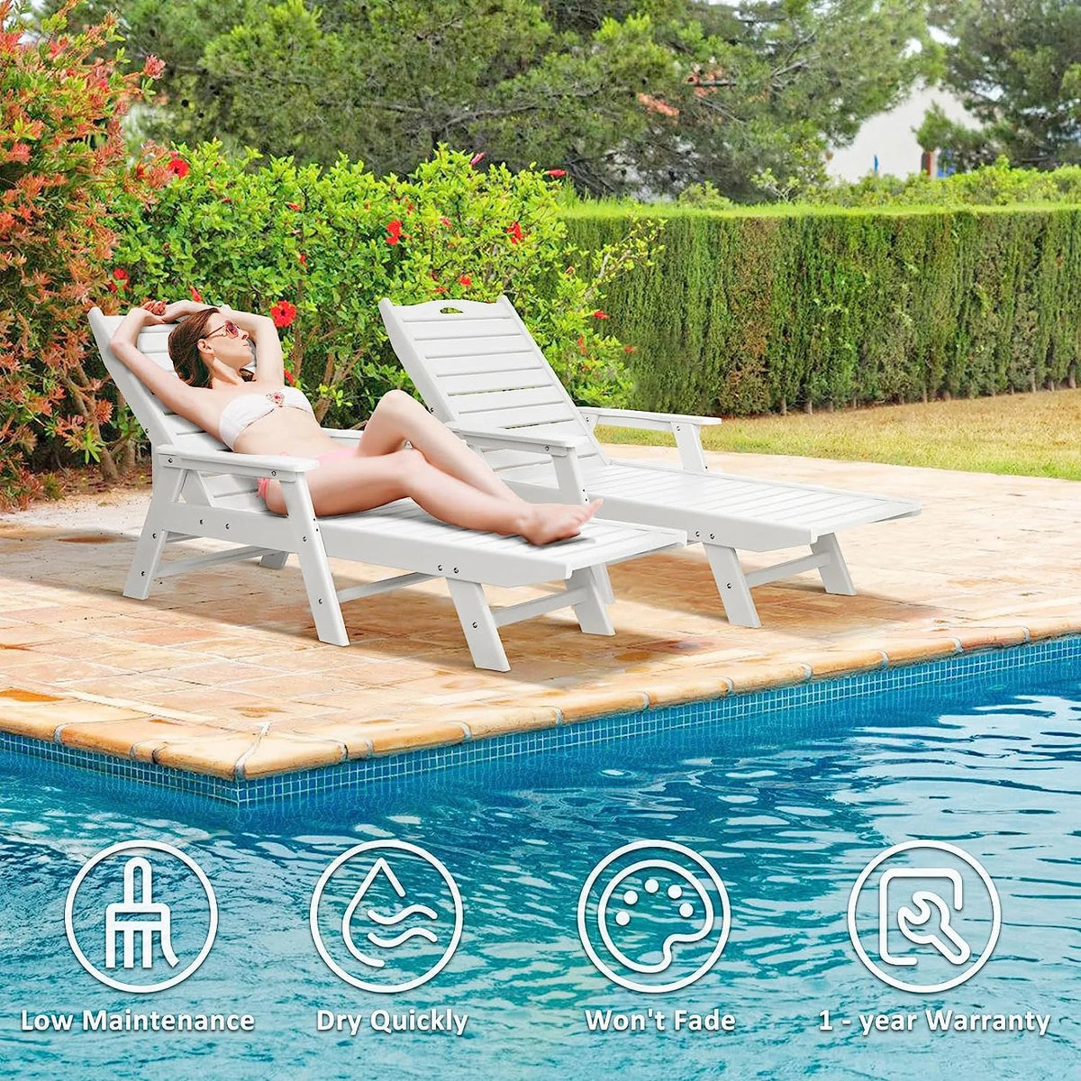White 5-Position Adjustable HDPE Chaise Lounge Y435565