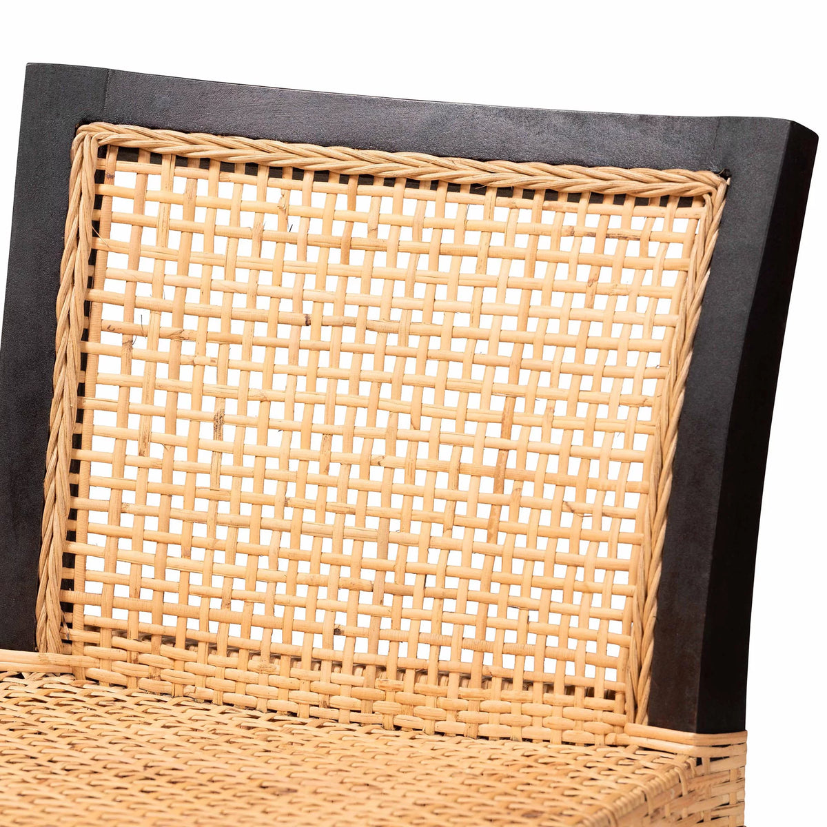 Dark Brown Mahogany Wood and Natural Rattan Counter Stool Z254996