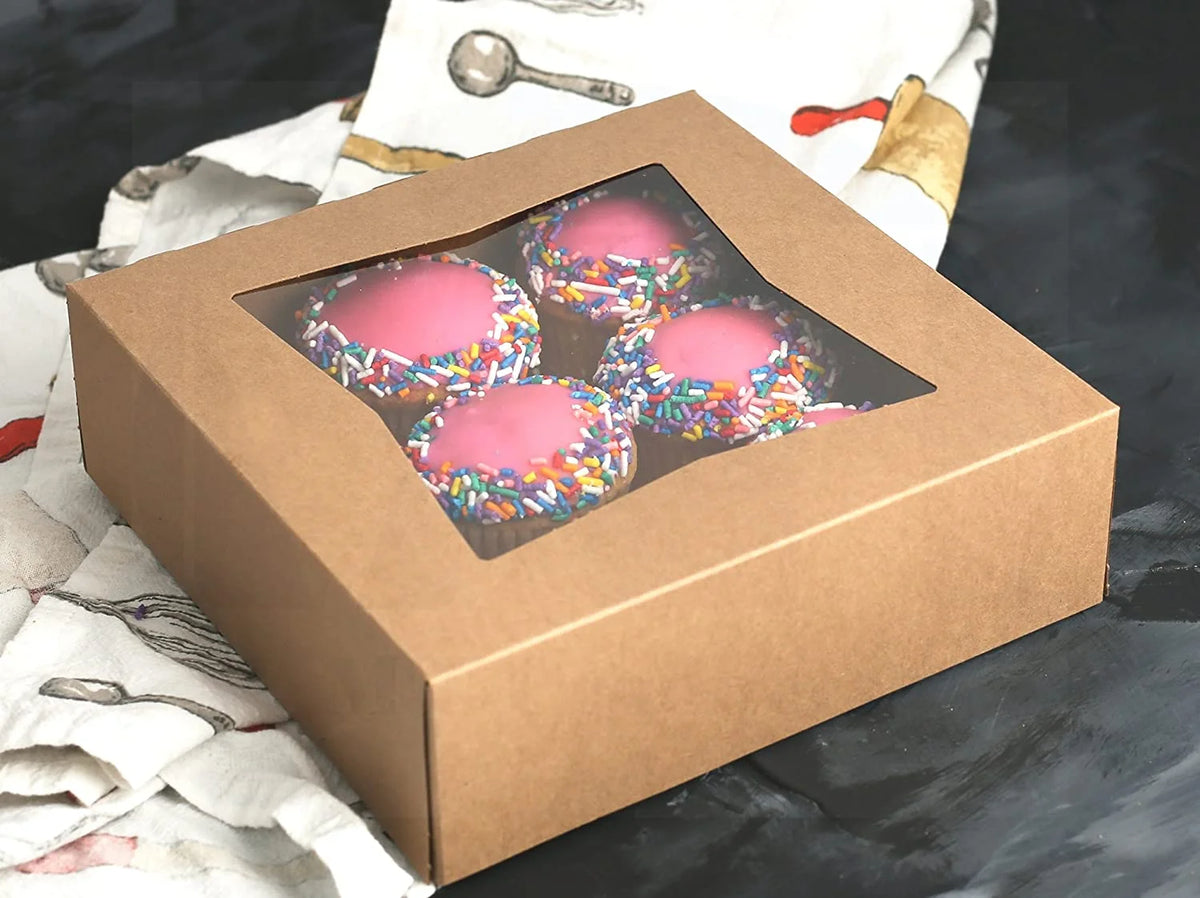 Brown Cookie Box with Window 8" x 8" x 2.5" Pack of 15 T8772