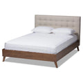 Mid-Century Wood Tufted Platform Bed, King, Beige/Brown C54212