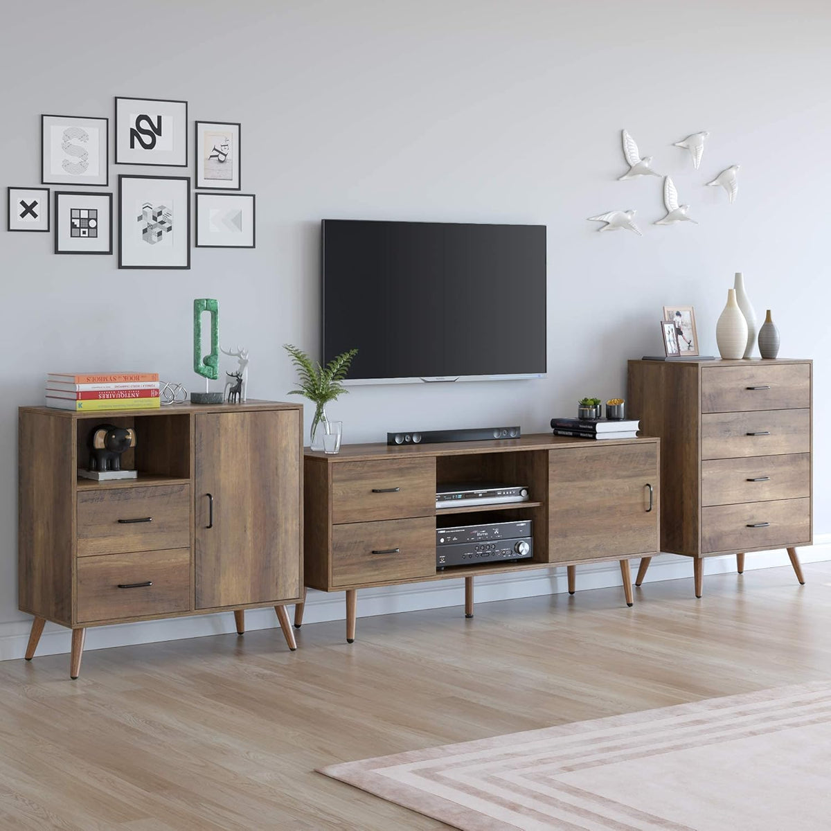 Mid Century Modern Wood TV Stand with Sliding Door A970
