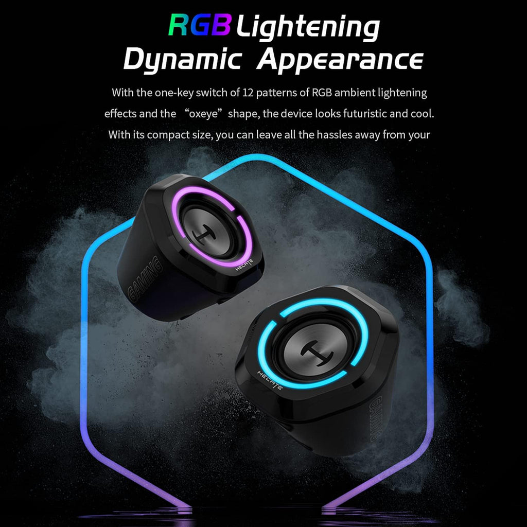 USB Bluetooth Computer Speakers, RGB Lights, Black, Pack of 2 O84834