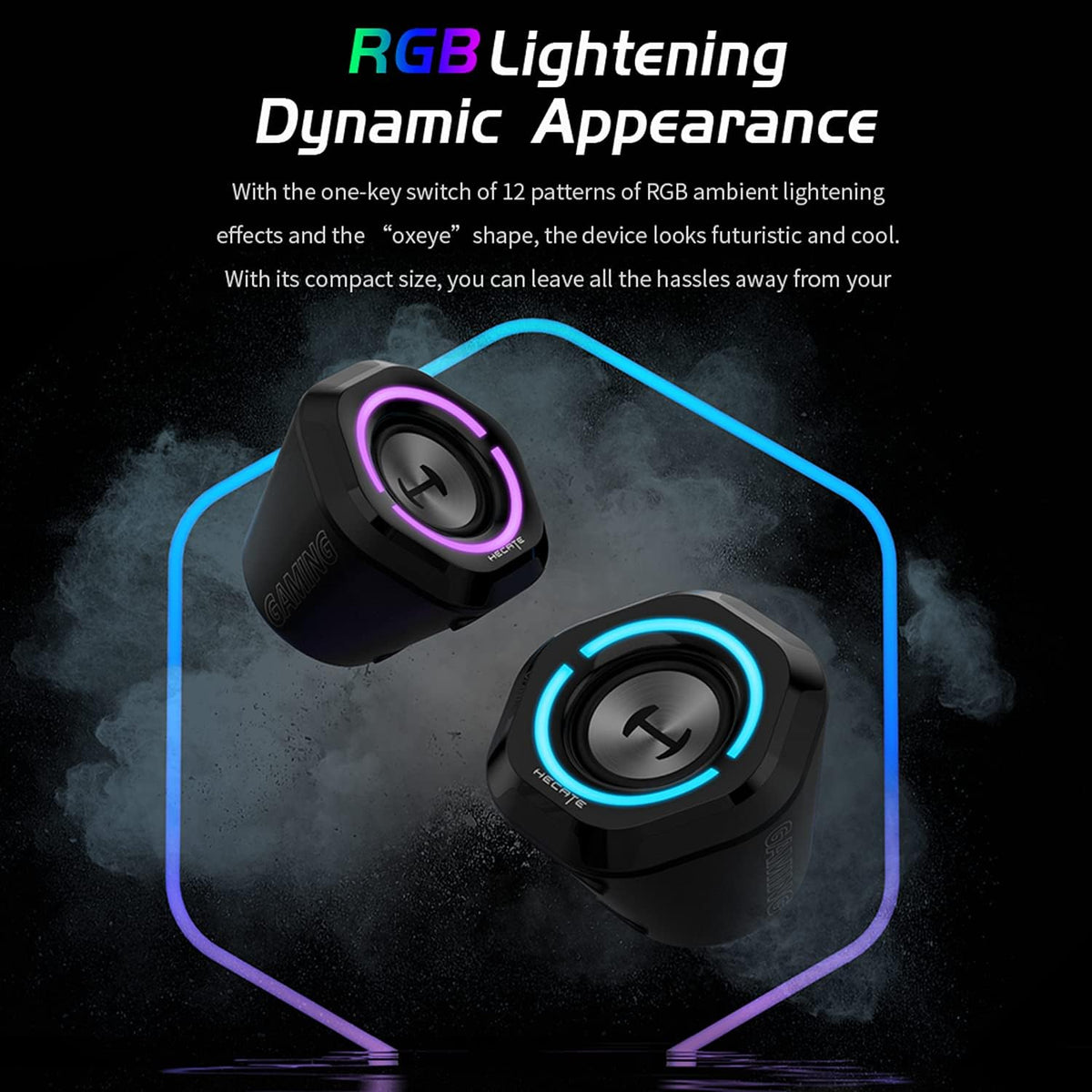 USB Bluetooth Computer Speakers, RGB Lights, Black, Pack of 2 O84834