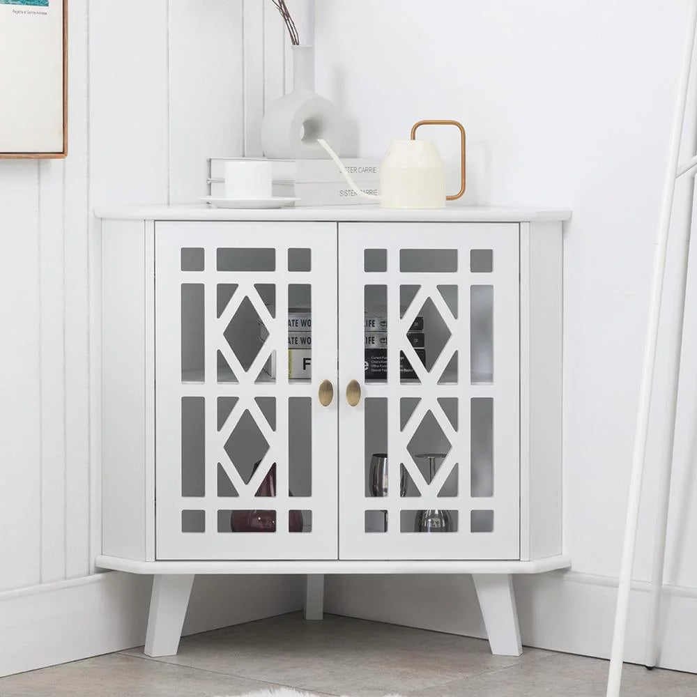 White 32" Corner Storage Cabinet with 2 Doors and 2-Tier Shelves H6491