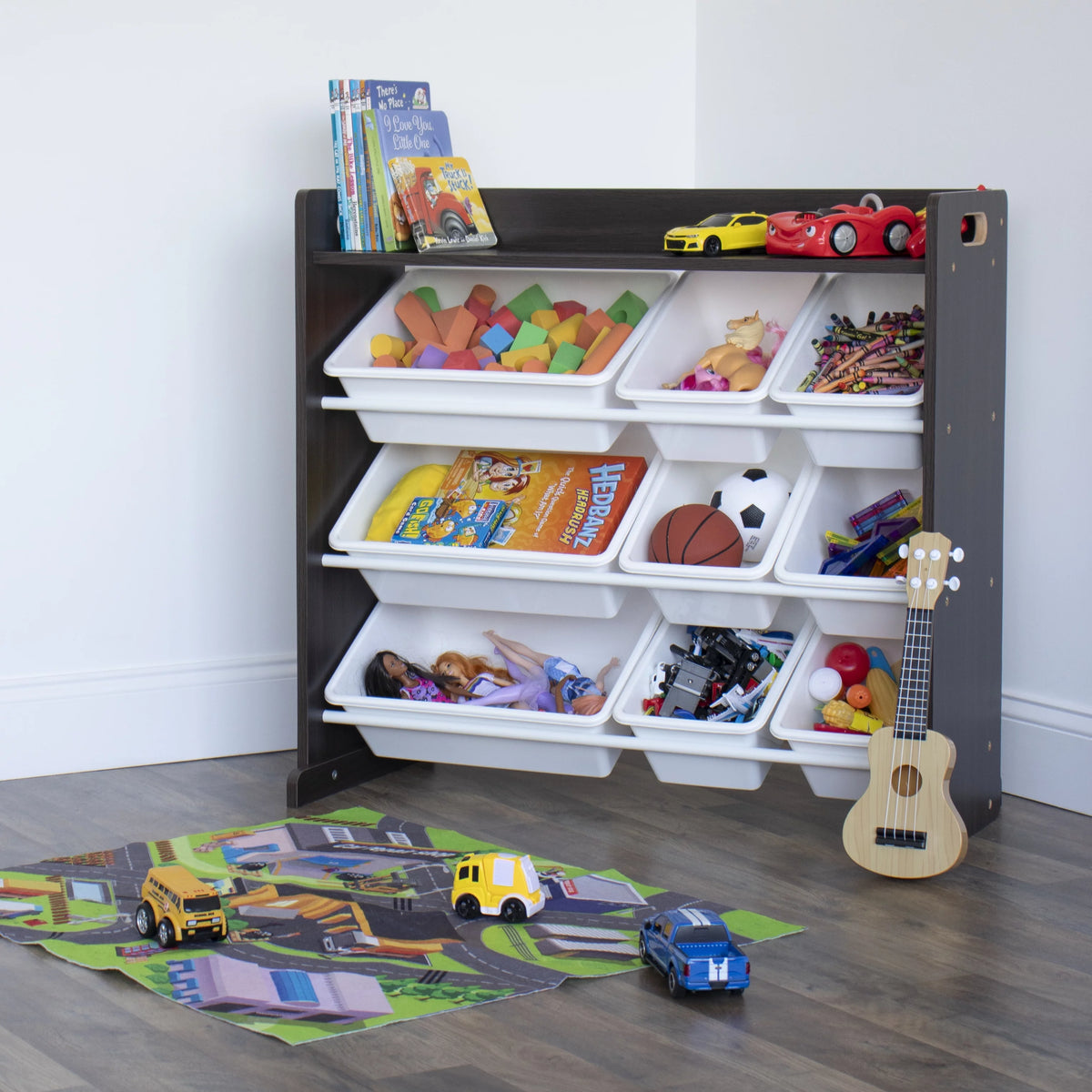 Toy Storage Organizer with Shelf and 9 Storage Bins X343