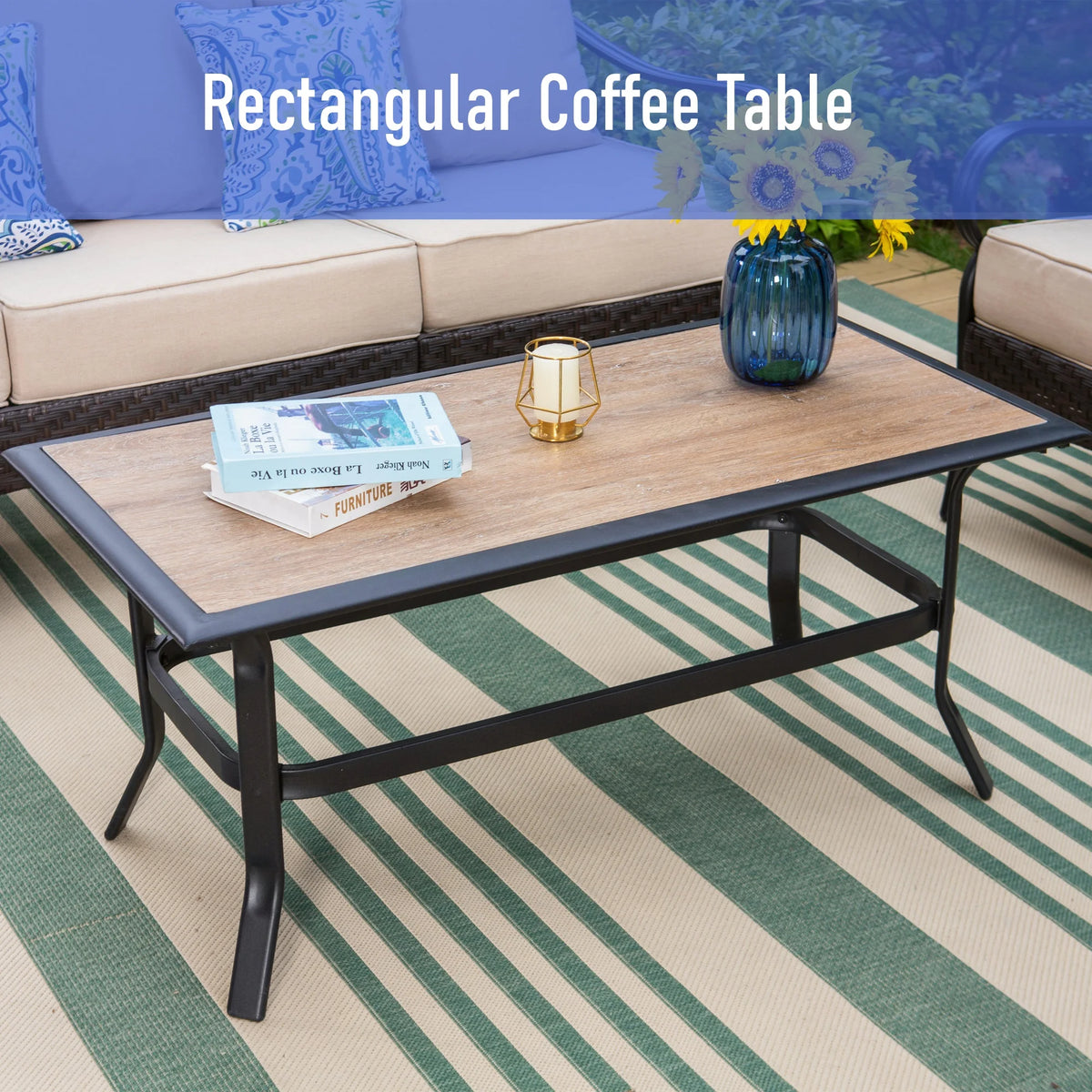 7-Seat Patio Conversation Set with 3-Seat Sofa, Rocking Chairs, Ottomans & Table, Black & Beige C577