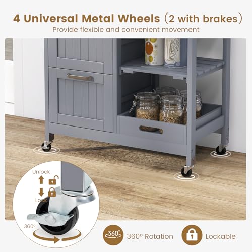 Rolling Wood Storage Cart with Drawers & Removable Tray U468