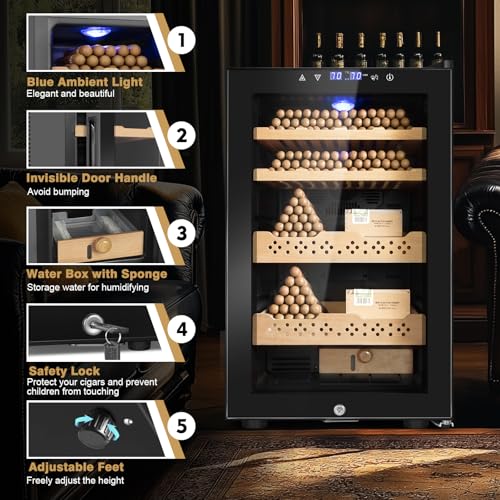 Electric Cooler Cabinet 35L with Temperature and Humidity Control, Spanish Cedar Wood Shelves and Safety Lock U7404