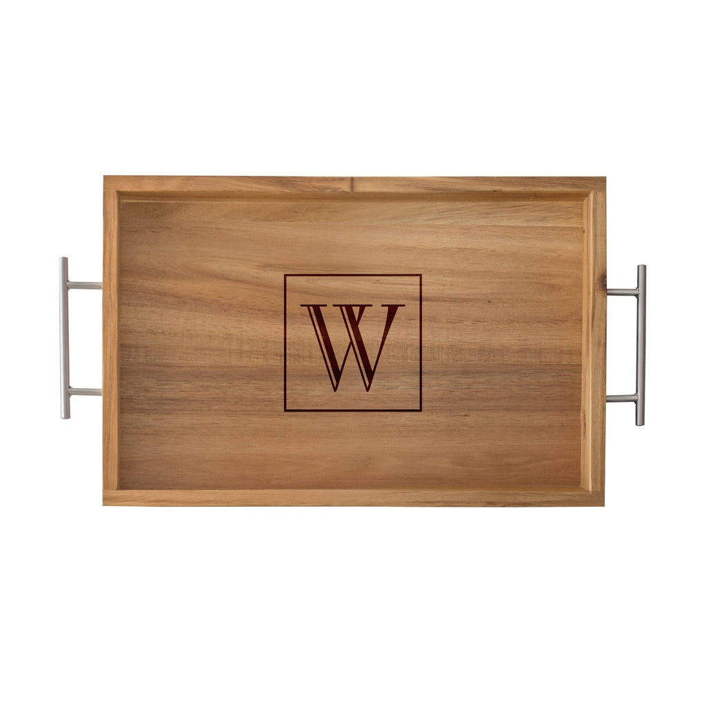 Acacia-wood Tray with Metal Handles H61401