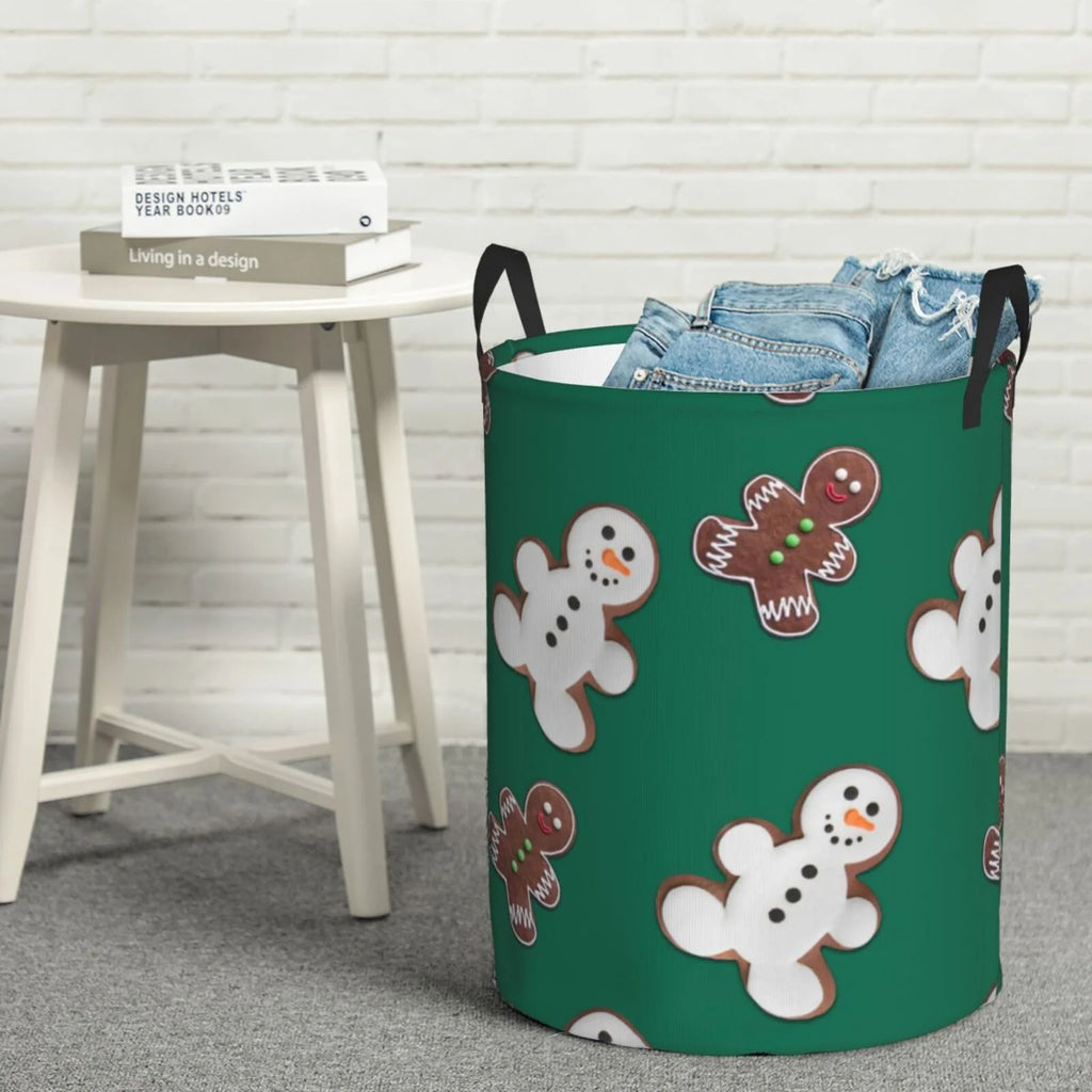 Laundry Hamper With Leather Laundry Basket Waterproof Round Collapsible W2034