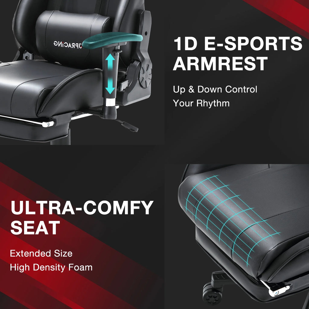 Black PU Leather Gaming Chair with Footrest R173