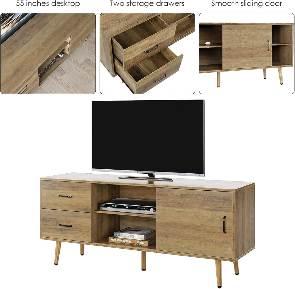 Mid Century Modern Wood TV Stand with Sliding Door A970