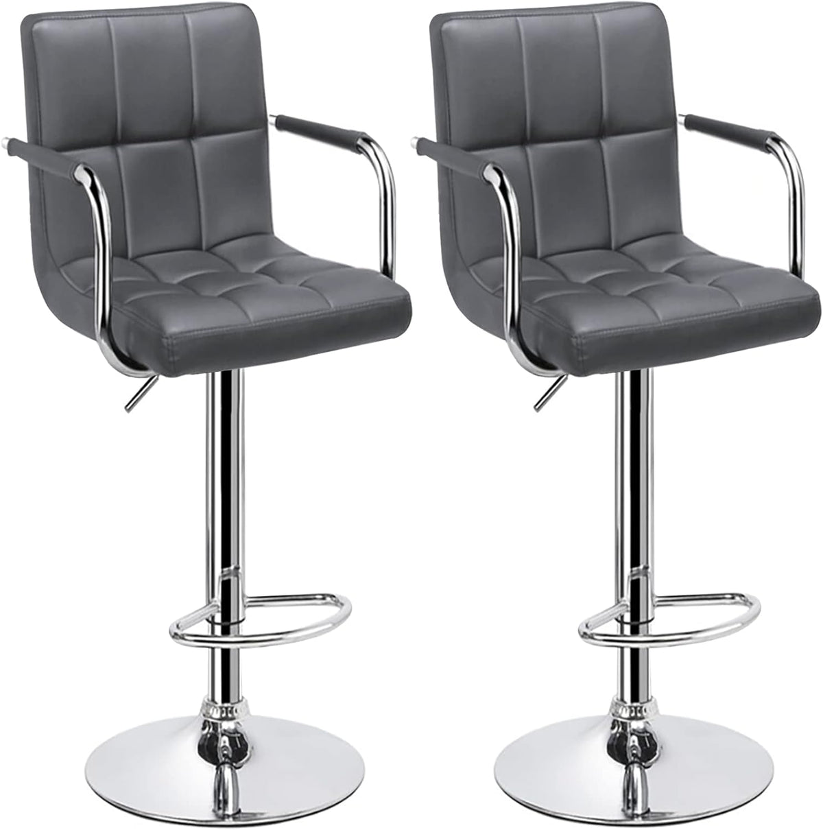 White Set of 2 Swivel Adjustable Bar Stools with Arms Z452234