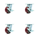 Polyurethane on Aluminum Wheel Swivel Casters with Brakes Set of 4 N593