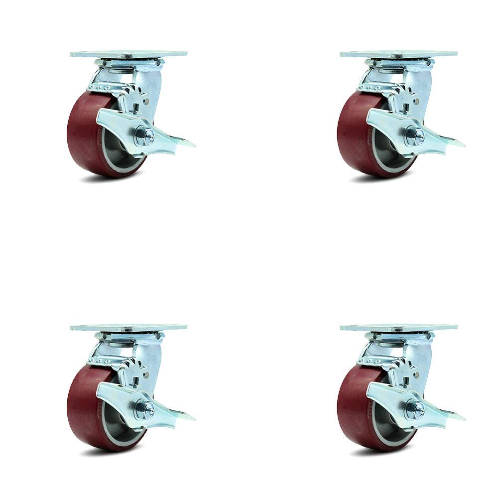 Polyurethane on Aluminum Wheel Swivel Casters with Brakes Set of 4 N593