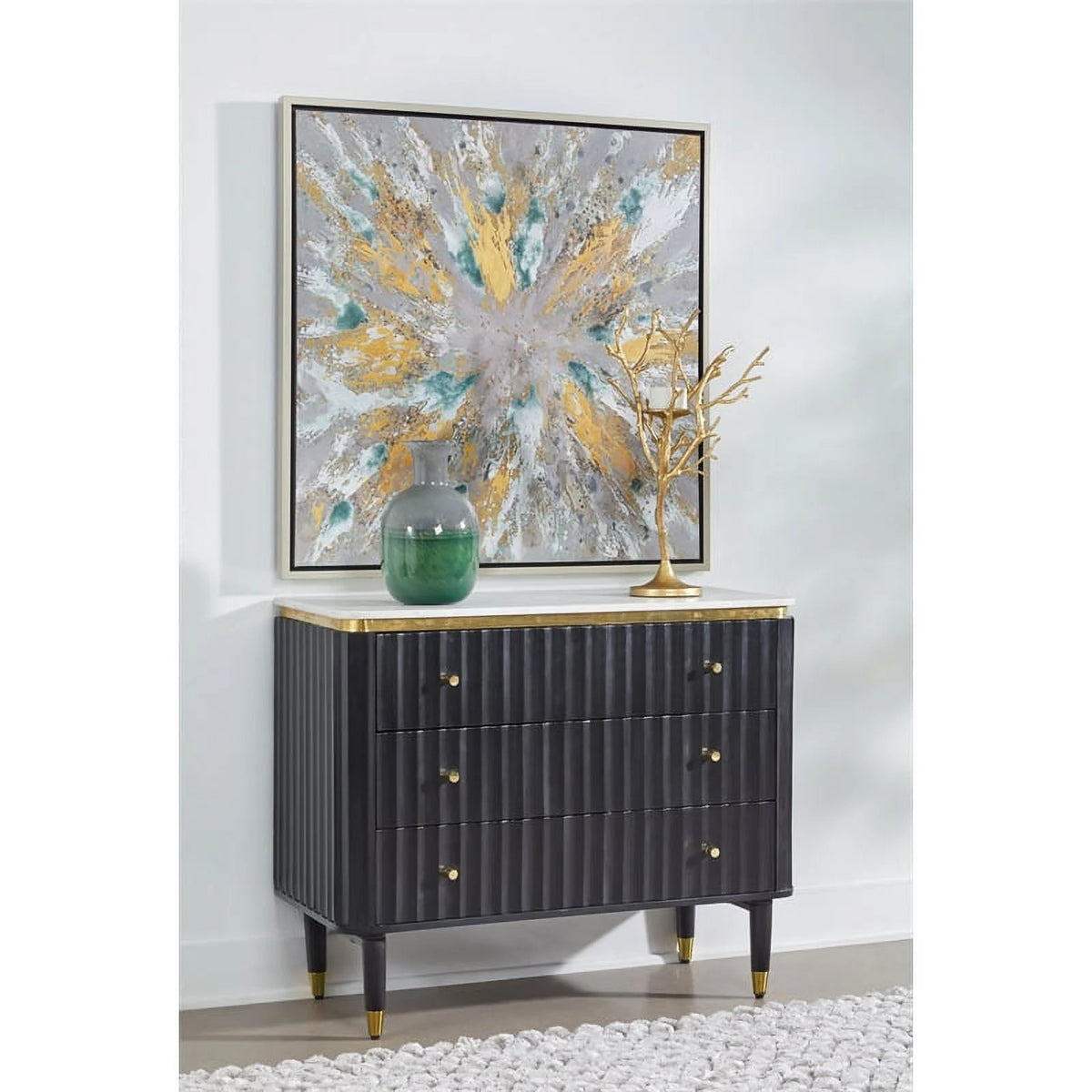 Black and Gold 3-Drawer Wood Chest H999