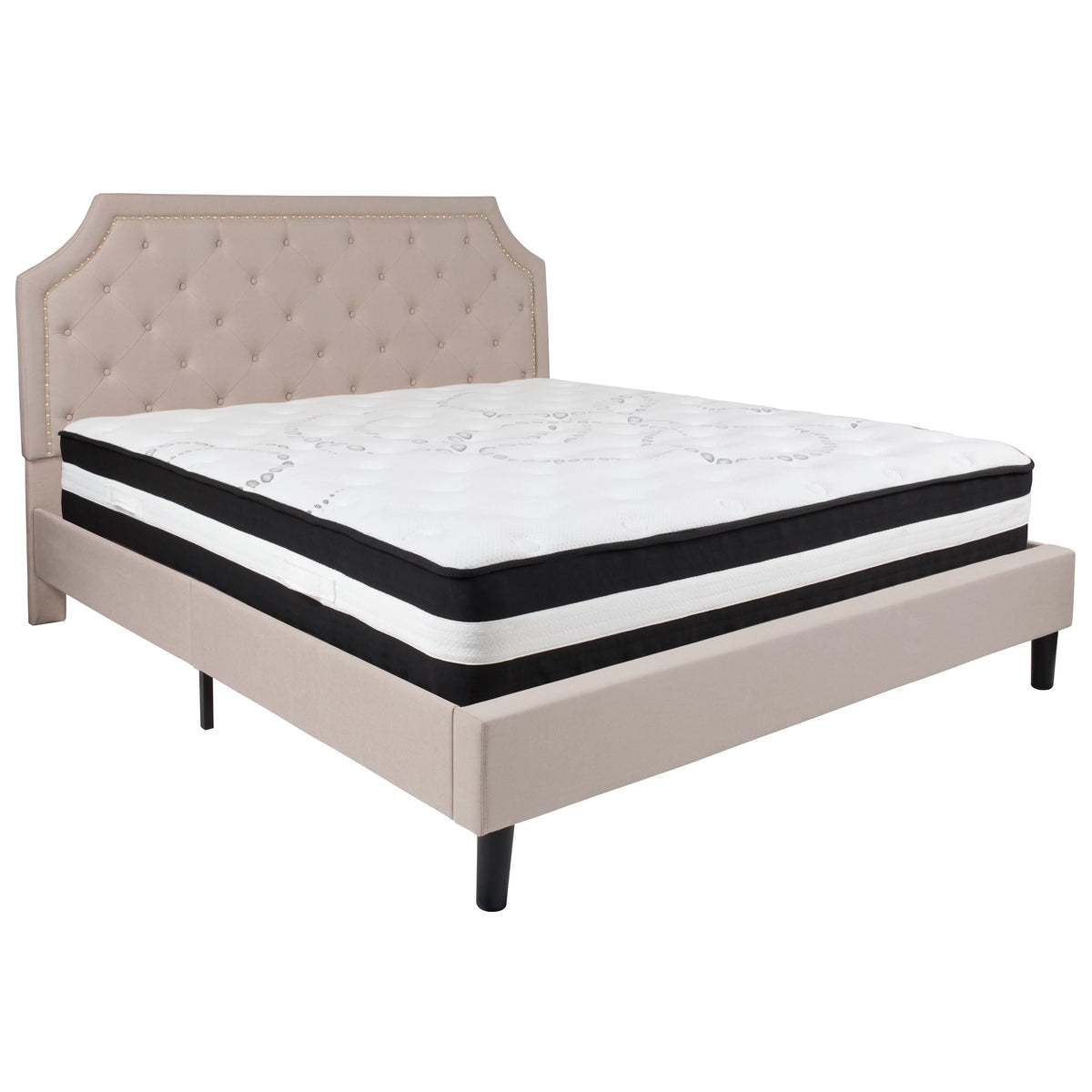 King Size Tufted Upholstered Platform Bed with Pocket Spring Mattress T54910