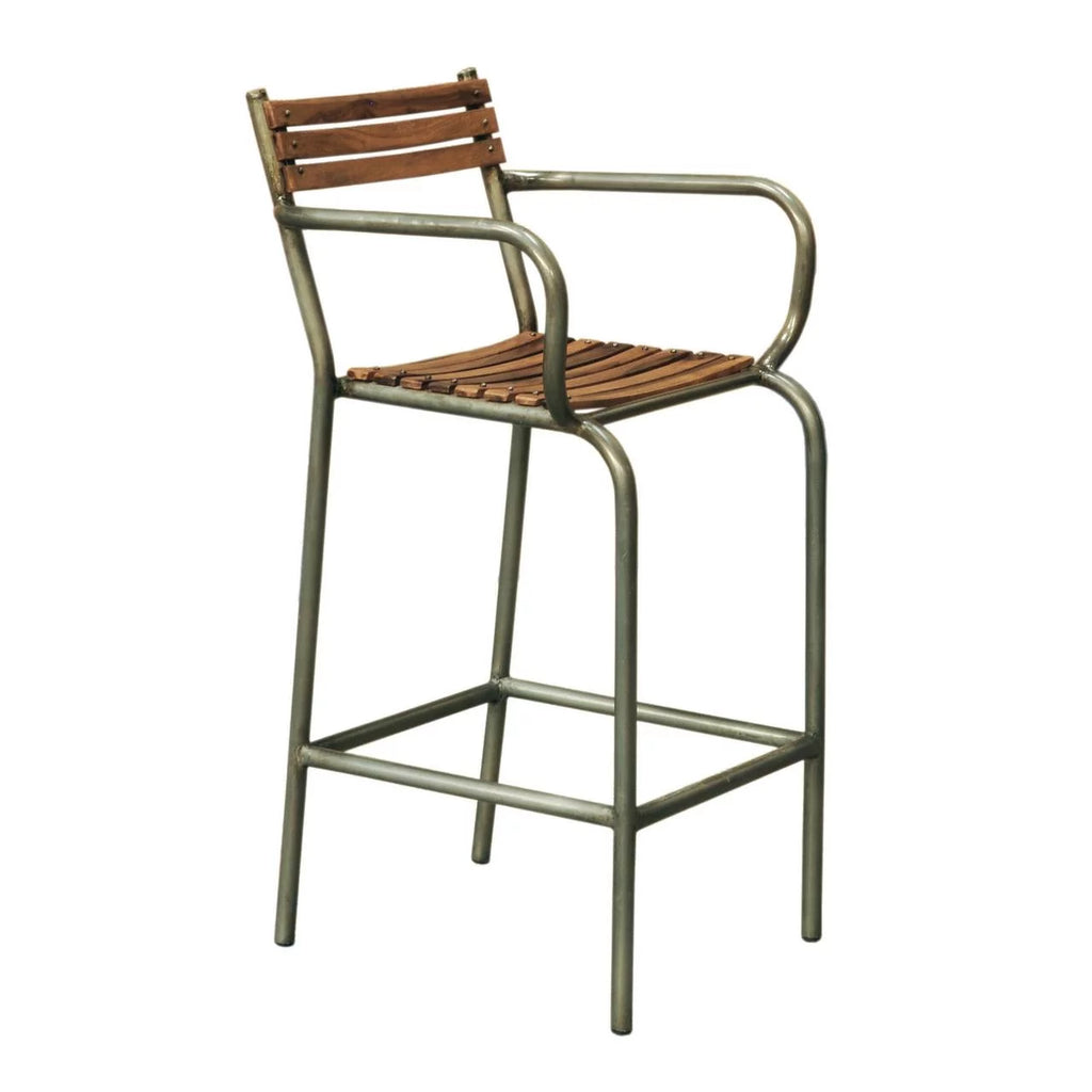 Brown Wood and Metal Frame Bar Stool F48926