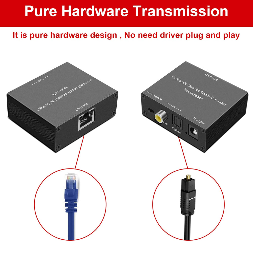 Optical Audio Extender over Cat5E/6 Cable up to 300m, Pack of 2 D26744